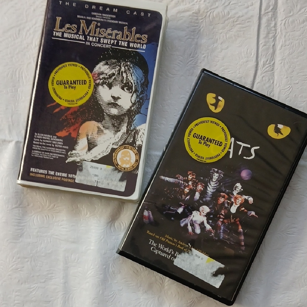 Les Misérables & Cats VHS Duo - Black, White, Yellow Accents